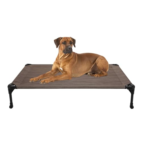 Veehoo Kühl Erhöhte Hundebett, Hundeliege Outdoor für Klein, Mittelgroße, Grosse Hunde, aus Waschbar & Dauerhaft Textilene Netzstoff, L, Braun von Veehoo