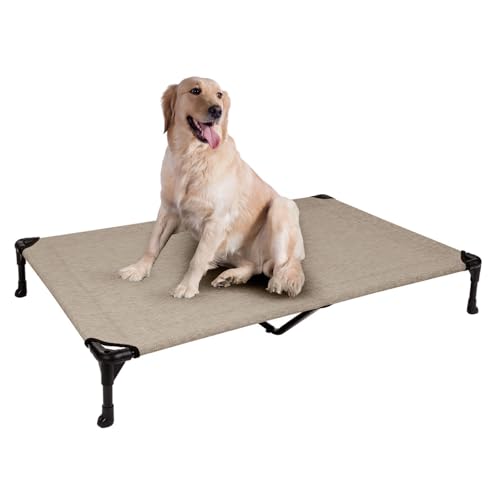 Veehoo Kühl Erhöhte Hundebett, Hundeliege Outdoor für Klein, Mittelgroße, Grosse Hunde, aus Waschbar & Dauerhaft Textilene Netzstoff, XL, Beiger Kaffee von Veehoo