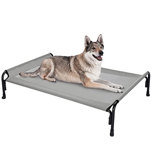 Veehoo Kühlendes Hundeliege Outdoor, Erhöhtes Hundebett für Groß Hunde, Tragbares Stehendes Haustierbett mit Waschbarem Atmungsaktivem Netz, rutschfeste Füße, Large, Grau von Veehoo