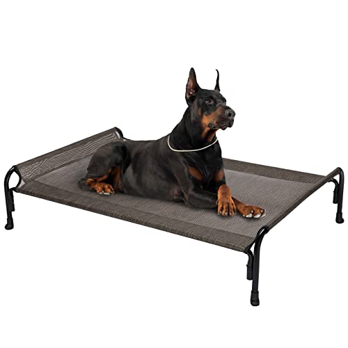 Veehoo Kühlendes Hundeliege Outdoor, Erhöhtes Hundebett für Groß Hunde, Tragbares Stehendes Haustierbett mit Waschbarem Atmungsaktivem Netz, rutschfeste Füße, X-Large, Braun von Veehoo