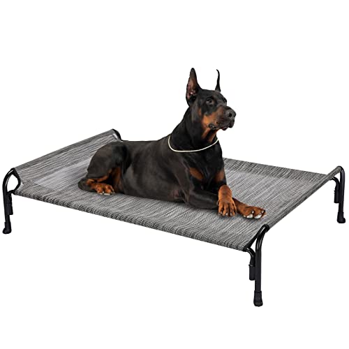 Veehoo Kühlendes Hundeliege Outdoor, Erhöhtes Hundebett für Groß Hunde, Tragbares Stehendes Haustierbett mit Waschbarem Atmungsaktivem Netz, rutschfeste Füße, X-Large, Schwarzsilber von Veehoo