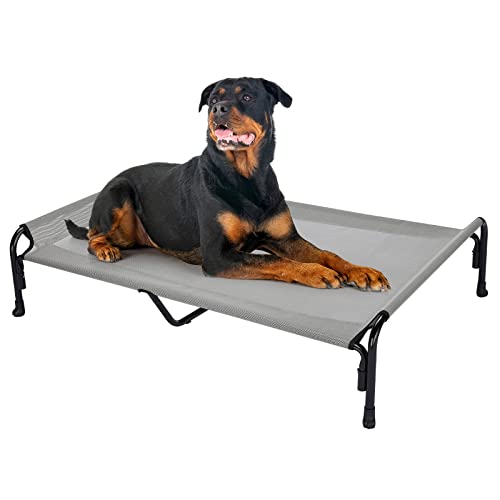 Veehoo Kühlendes Hundeliege Outdoor, Erhöhtes Hundebett für Groß Hunde, Tragbares Stehendes Haustierbett mit Waschbarem Atmungsaktivem Netz, rutschfeste Füße, XX-Large, Grau von Veehoo