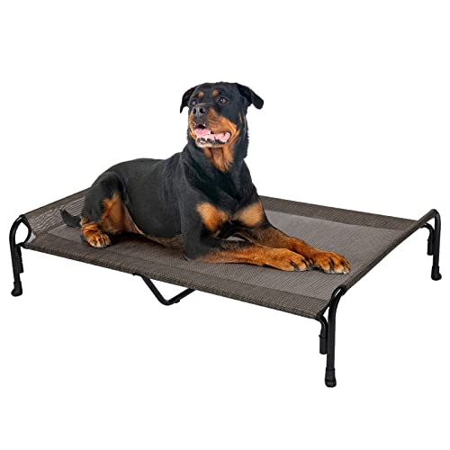 Veehoo Kühlendes Hundeliege Outdoor, Erhöhtes Hundebett für Groß Hunde, Tragbares Stehendes Haustierbett mit Waschbarem Atmungsaktivem Netz, rutschfeste Füße, XX-Large, Braun von Veehoo