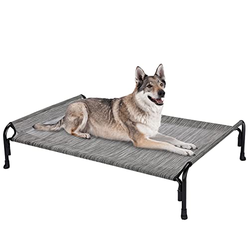 Veehoo Kühlendes Hundeliege Outdoor, Erhöhtes Hundebett für Groß Hunde, Tragbares Stehendes Haustierbett mit Waschbarem Atmungsaktivem Netz, rutschfeste Füße, Large, Schwarzsilber von Veehoo