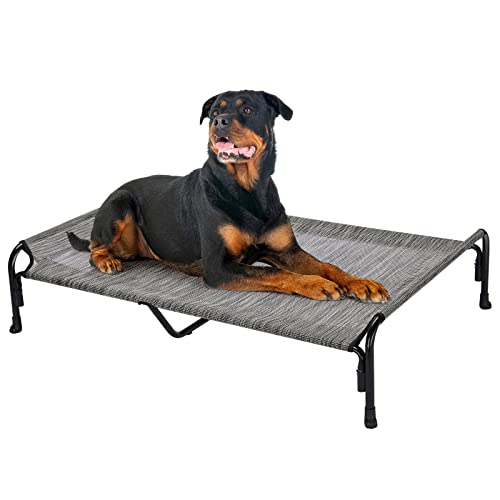 Veehoo Kühlendes Hundeliege Outdoor, Erhöhtes Hundebett für Groß Hunde, Tragbares Stehendes Haustierbett mit Waschbarem Atmungsaktivem Netz, rutschfeste Füße, XX-Large, Schwarzsilber von Veehoo