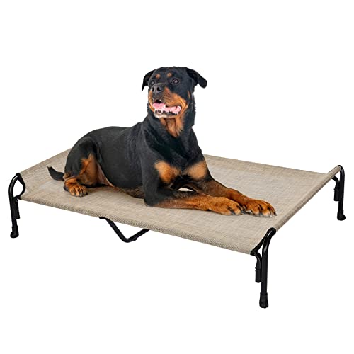 Veehoo Kühlendes Hundeliege Outdoor, Erhöhtes Hundebett für Groß Hunde, Tragbares Stehendes Haustierbett mit Waschbarem Atmungsaktivem Netz, rutschfeste Füße, XX-Large, Kaffeebeige von Veehoo