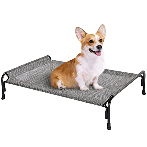 Veehoo Kühlendes Hundeliege Outdoor, Erhöhtes Hundebett für Mittelgroße Hunde, Tragbares Stehendes Haustierbett mit Waschbarem Atmungsaktivem Netz, rutschfeste Füße, Medium, Schwarzsilber von Veehoo