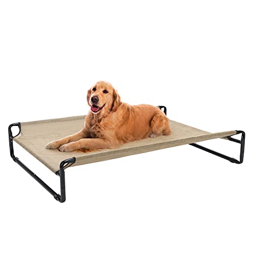 Veehoo Hundeliege Outdoor, Kühlendes Erhöhtes Hundebett für Große Hunde, Tragbares Stehendes Haustierbett mit Waschbarem Atmungsaktivem Netz, rutschfeste Füße, Groß, Kaffeebeige von Veehoo