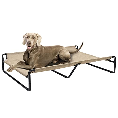 Veehoo Hundeliege Outdoor, Kühlendes Erhöhtes Hundebett für Große Hunde, Tragbares Stehendes Haustierbett mit Waschbarem Atmungsaktivem Netz, rutschfeste Füße, XX-Large, Kaffeebeige von Veehoo