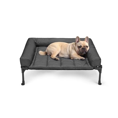 Veehoo Outdoor Hundeliege erhöht, Hundebett Erhöht mit abnehmbarem Bloster Kühlendes Erhöhtes Hundebett mit Atmungsaktivem Teslin-Netz für Haus und Garten, Schwarz 81 x 64 x 18cm von Veehoo