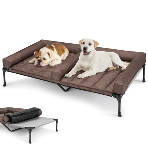 Veehoo Outdoor Hundeliege erhöht, Hundebett Erhöht mit abnehmbarem Bloster für 2 Hunde Kühlendes Erhöhtes Hundebett mit Atmungsaktivem Teslin-Netz für Haus und Garten, Grau 150 x 95 x 23cm von Veehoo