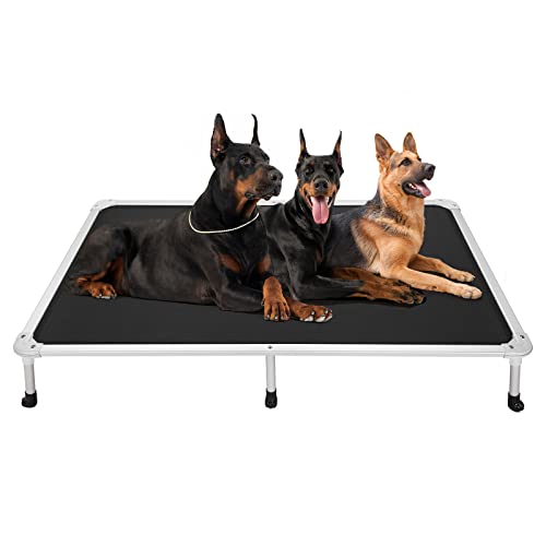 Veehoo Hundeliege Outdoor, Hundebett Outdoor Erhöhtes Hundebett Kühlendes Erhöhtes Haustierbett Silberner Aluminiumrahmen und Teslin Netzgewebe, rutschfeste Füße für Drinnen und Draußen, Schwarz von Veehoo