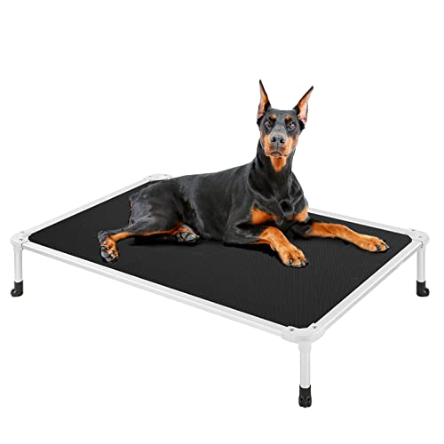 Veehoo Hundeliege Outdoor, Hundebett Outdoor Erhöhtes Hundebett Kühlendes Erhöhtes Haustierbett Silberner Aluminiumrahmen und Teslin Netzgewebe, rutschfeste Füße für Drinnen und Draußen, Schwarz von Veehoo