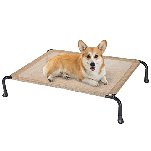 Veehoo Erhöhtes Hundeliege Outdoor, Kühlendes Hundebett für Mittelgroße Hunde, Langlebiges Haustier-Hängemattenbett mit rutschfesten Füßen, Waschbares kaubeständiges Mesh, Medium, Beige von Veehoo