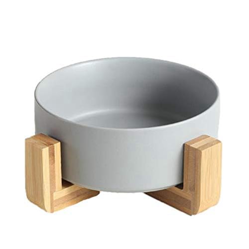 Veenewy Runder Keramiknapf für Hunde und Katzen, Futter- und Wassernapf-Set für Haustiere, mit Holzständer, Schüssel mit Ständer B von Veenewy