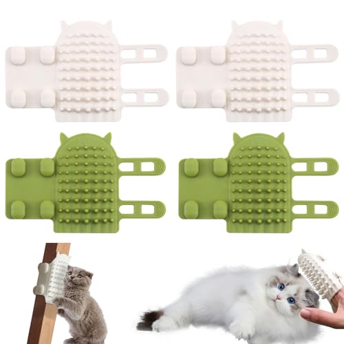 Haustierkitzeln Artefakt für Katzen, 4pcs Silikonkatze Selbst Groomer mit rundem Kamm Pet Pet Juckreiz Zähne Katzengesichtskratzer mit verstellbarem Riemen für Innenhüter, Haustierkitzelartefakt von Veesper