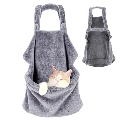 Katzenschlinge weiche Plüsch Katze Schürze Träger warmer Katzenträgerbeutel mit vorderer Tasche und Kordel. Freif Re-Free Haustier Träger Haustier Beutel Hoodie Katzenträger Rucksack Welpenschlinge von Veesper