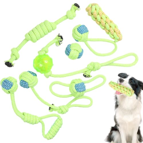 Kautes Seil Baumwolle, Welpe zahler Spielzeug - 8 Stücke Hund Seil Welpe Teether Pet Tauziehen - Knotenschlepperkäsevorräte, Innen im Freien im Freien, sicheres Kauspielzeug für Zuhause, Park, von Veeteah