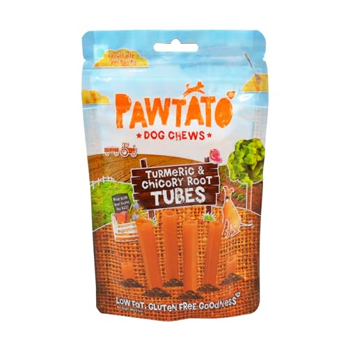 Pawtato Kaustangen mit Kurkuma & Zichorienwurzel (90g) | Vegane Rinderhaut-Alternative, Proteinhaltige Hundeleckerli mit entzündungshemmendem Kurkuma, Hochwertige Trainingsleckerli für Hunde von Pawtato