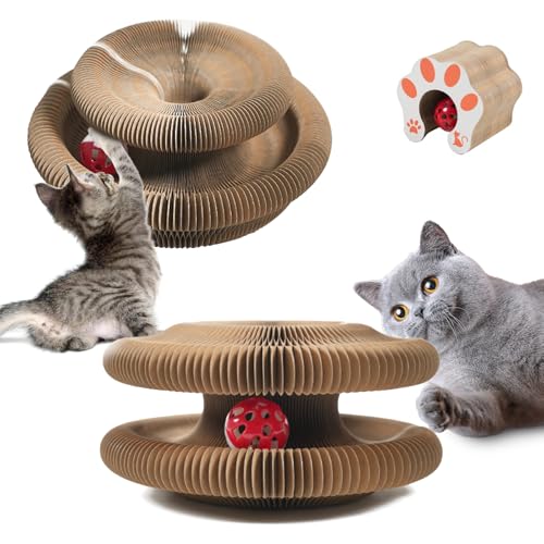 2 Stück Katzen Kratzbrett - Magic Organ Cat Scratching Board, Kratzbrett für Katzen, Kratzbretter Katze, Kratzmatte Katze mit Glöckchen, Katzenspielzeug Rund Bett, Kratzspielzeug für Katzen von Vegena