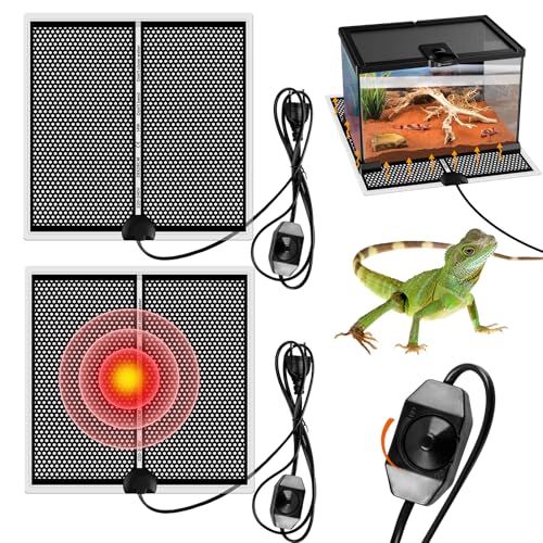 2 Stück Reptil Heizmatte, 14W 220V Terrarium Heizmatte, 28x28cm Terrarium Heizkissen Für Reptilien, Reptile Wärmekissen Mit Temperaturregelung Wärmematte Für Reptilien Schildkröte, Schlangen, Eidechse von Vegena