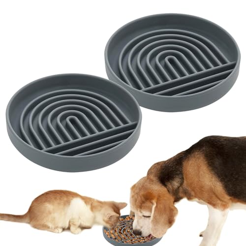 Antischlingnapf Hunde, 2 Stück Anti Schling Napf Hund, Slow Feeder Dog Bowl, Fütterung Hundenapf Mit Anti-Rutsch-Boden, Hundenapf Langsame Fütterung Für Katzen Und Hunde (19cm, Grau) von Vegena