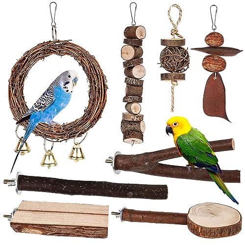 Natur Sitzstangen für Vögel, 8 Stück Vogelkäfig Zubehör, Natur Sitzstangen Set, Sitzstangen für Vogelkäfige, Vogelstange aus Holz, Vogelspielzeug Schaukel für Wellensittich Agaporniden Nymphensittich von Vegena