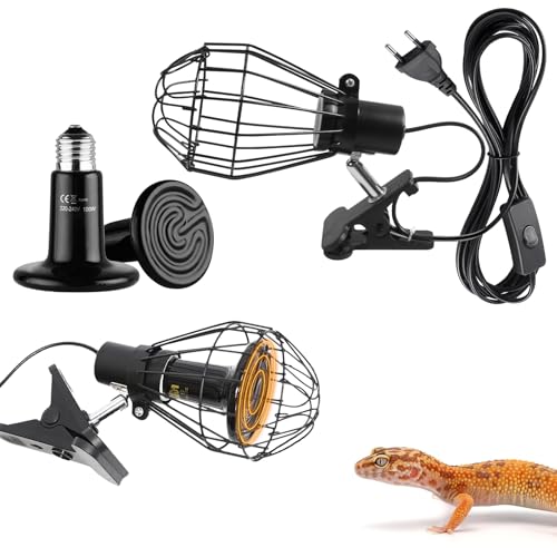 Schildkröte Wärmelampe Mit Schutzhülle, Schildkröte Wärmespotlampe, Schildkröten Wärmelampe Mit 2 Keramik Lampen 100W, Reptilien Terrarium Lampe für Schildkröte Eidechse Schlange Spinne Amphibien von Vegena