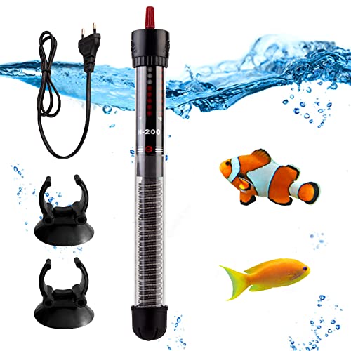 Vegena Aquarium Heizung, 200L 200W Einstellbarer Thermostat Aquarium Heizstab Aquarium Heizer mit 2 Saugnapf, Aquarienheizer für Fischtanks und Aquarium von Vegena