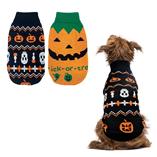 Vehomy Halloween-Pullover für Haustiere, für Hunde, Halloween-Kürbis-Pullover, Kätzchen, Katze, Urlaubsthema, Rollkragen-Strickwaren, Hemd mit Kürbis-Totenkopf-Muster, für kleine Hunde, Größe XL, 2 von Vehomy