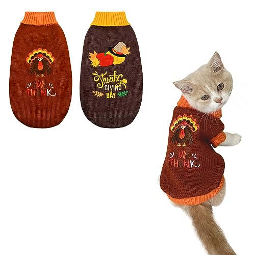 Vehomy 2 Stück Hund Katze Thanksgiving Pullover Hund Kürbis Truthahn Pullover Thanksgiving Hund Katze Rollkragen Strickwaren Shirt Kleidung Hund Welpen Halloween Kostüm Kleidung für kleine mittelgroße von Vehomy