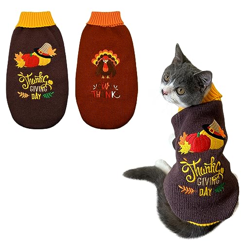 Vehomy 2 Stück Hund Katze Thanksgiving Pullover Hund Kürbis Truthahn Pullover Thanksgiving Hund Katze Rollkragen Strickwaren Shirt Kleidung Hund Welpen Halloween Kostüm Kleidung für kleine mittelgroße von Vehomy