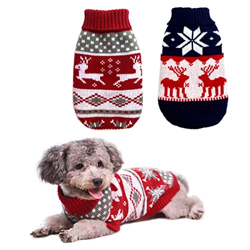 Vehomy 2Pcs Haustier Weihnachtspullover Katze Pullover Kätzchen Strickwaren Hund Weihnachten Kleidung Weihnachten Rot Pullover mit Rentieren Schneeflocken Muster für Kätzchen Katze Welpe Hund M von Vehomy