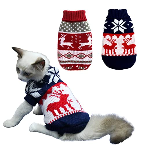 Vehomy 2Pcs Haustier Weihnachtspullover Katze Pullover Kätzchen Strickwaren Hund Weihnachten Kleidung Weihnachten Rot Pullover mit Rentieren Schneeflocken Muster für Kätzchen Katze Welpe Hund S von Vehomy