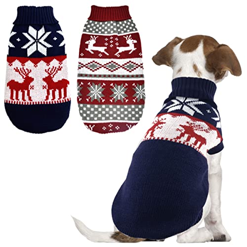 Vehomy 2Pcs Haustier Weihnachtspullover Katze Pullover Kätzchen Strickwaren Hund Weihnachten Kleidung Weihnachten Rot Pullover mit Rentieren Schneeflocken Muster für Kätzchen Katze Welpe Hund XL von Vehomy