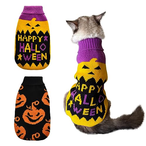 Vehomy 2Pcs Hund Katze Halloween Pullover Hund Kürbis Pullover Hund Katze Kürbis Rollkragen Strickwaren Shirt Hund Welpen Halloween Kostüm Kleidung für Kleine Mittlere Hunde Katzen L von Vehomy