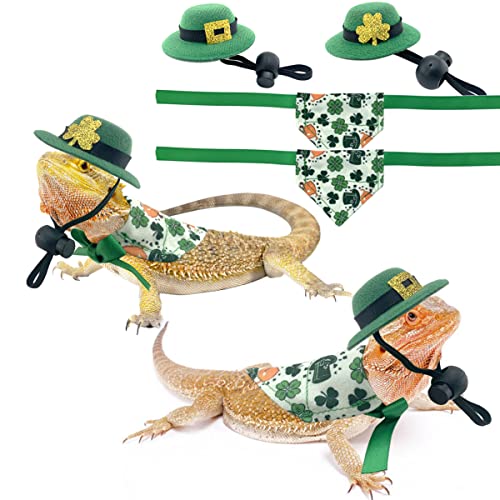 Vehomy 4 Stück Saint Patrick's Day Bartagenhüte & Eidechse Bandanas Eidechse Bowler Hut mit Kleeblatt Dekor Kleines Haustier St. Patrick's Day Schal Zubehör Kostüm für Hamster Eidechse Leopard Gecko von Vehomy