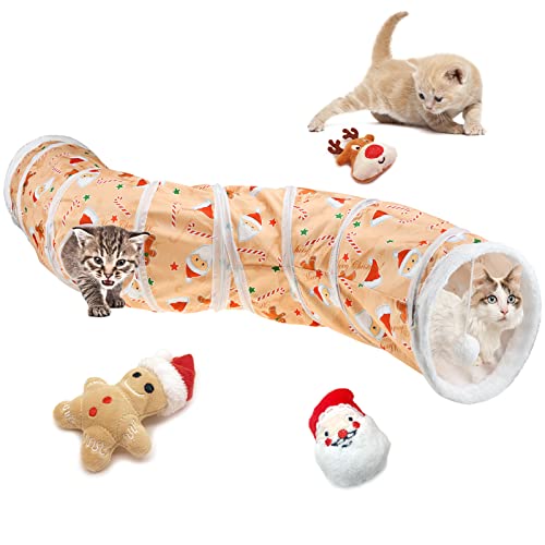 Vehomy 4Pcs Weihnachten Katzenspielzeug Katze Weihnachten S-förmiger Tunnel, Weihnachtskatze Rohr mit Weihnachtsmann Lebkuchenmann Muster Kätzchen Weihnachten Katzenminze Spielzeug für Katzen von Vehomy