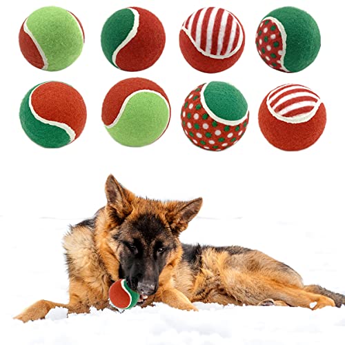Vehomy 8 Stück Weihnachts-Tennisbälle für Hunde, quietschend, Tennisball, Spielzeug, Weihnachten, Grün und Rot, interaktives Spielzeug für kleine, mittelgroße Hunde, Training, Spielen von Vehomy