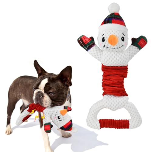 Vehomy Christmas Dog Squeaky Toy Christmas Dog Snwoman Plush Toy Xmas Pet Dog Puppy Reindeer Tug of War Toy Interactive Dog Toy Snowman von Vehomy