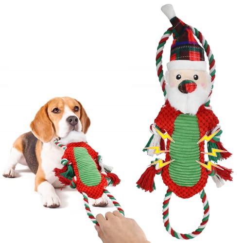 Vehomy Christmas Dog Squeaky Toy Dog Plush Santa Claus Toy Xmas Puppy Santa Toy with Cotton Rope Pet Dog Chew Toy Tug of War Interactive Dog Toy for Small Medium Large Dogs von Vehomy