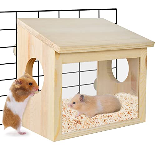 Vehomy Hamster-Holzhaus-Versteck mit Acrylplatte für klare Beobachtung, Hamster, Sandbad, Behälter, Hamster, Grabbox für Mäuse, Rennmäuse, Maus von Vehomy