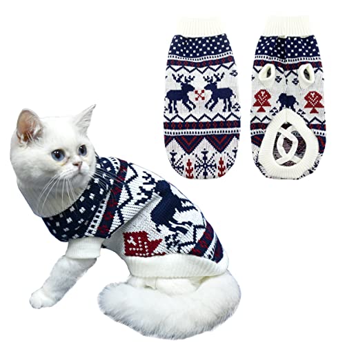 Vehomy Haustier Hund Weihnachten Pullover Katze Winter Strickwaren Xmas Kleidung Kitty Weiß Pullover mit Weihnachtsbaum Rentieren Schneeflocken Muster Welpen Warm Pullover für Kätzchen Kleine Hunde M von Vehomy