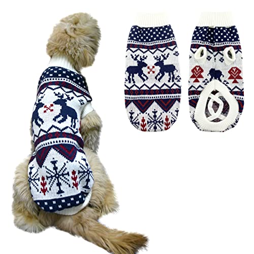 Vehomy Haustier Hund Weihnachten Pullover Katze Winter Strickwaren Xmas Kleidung Kitty Weiß Pullover mit Weihnachtsbaum Rentieren Schneeflocken Muster Welpen Warm Pullover für Kätzchen Kleine Hunde von Vehomy