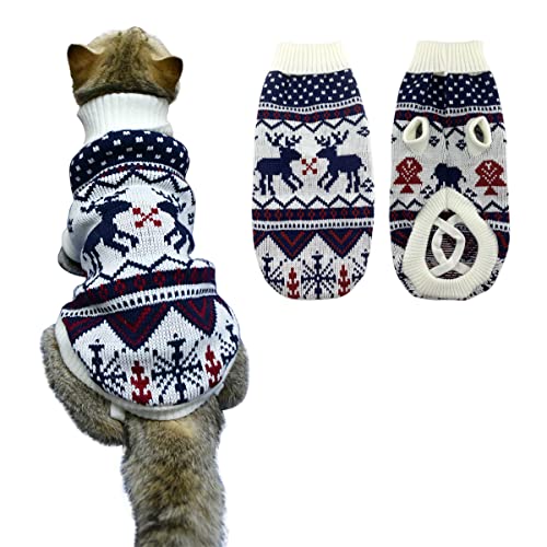 Vehomy Haustier Hund Weihnachten Pullover Katze Winter Strickwaren Xmas Kleidung Kitty weiß Pullover mit Weihnachtsbaum Rentieren Schneeflocken Muster Welpen Warm Pullover für Kätzchen Kleine Hunde XL von Vehomy