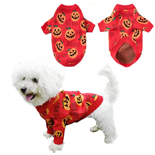 Vehomy Hund Katze Halloween Pullover Hund Halloween Kostüm Haustier Halloween Rollkragen Pullover Kleidung Haustier Kürbis Pullover Strickwaren Warm Halloween Katze Kürbis Pullover L von Vehomy