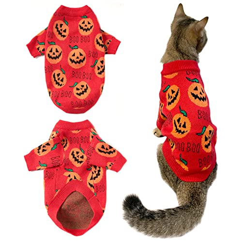 Vehomy Hund Katze Halloween Pullover Hund Halloween Kostüm Haustier Halloween Rollkragen Pullover Kleidung Haustier Kürbis Pullover Strickwaren Warm Halloween Katze Kürbis Pullover M von Vehomy