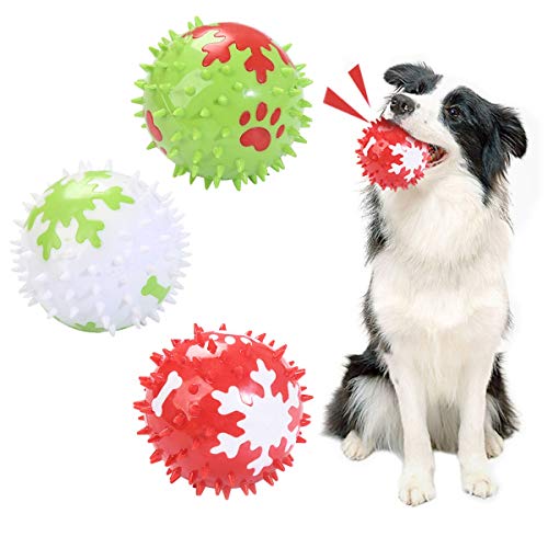 Vehomy Hundespielzeug mit Quietschelement, für Hunde, 3 Stück, würzige Kaubälle mit Schneeflockenmuster, Weihnachts-Ball, Bälle mit hoher Sprungkraft für kleine, mittelgroße und große Hunde von Vehomy