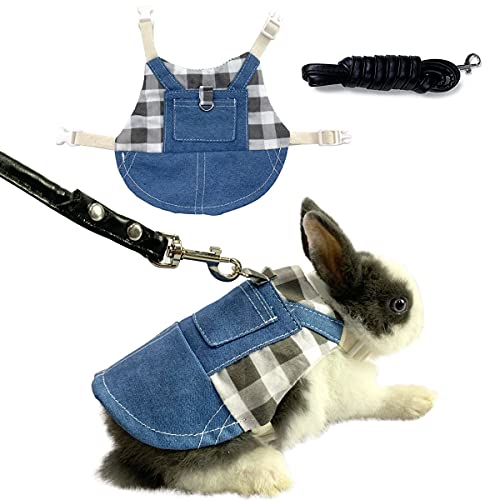 Vehomy Kaninchen Geschirr und Leine Kleintier Kleidung für Kaninchen Meerschweinchen Häschen Plaid Geschirr Leine Meerschweinchen Blau Denim Schwarz Weiß Plaid Kleid für Kätzchen Chihuahua und andere von Vehomy