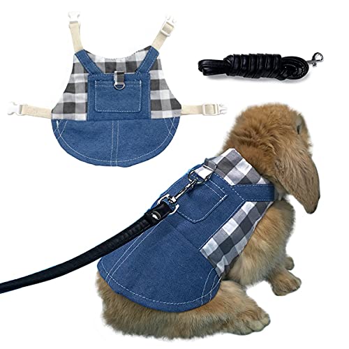 Vehomy Kaninchen Geschirr und Leine Kleintier Kleidung für Kaninchen Meerschweinchen Häschen Plaid Geschirr Leine Meerschweinchen Blau Denim Schwarz Weiß Plaid Kleid für Kätzchen Chihuahua und andere Kleintiere M von Vehomy